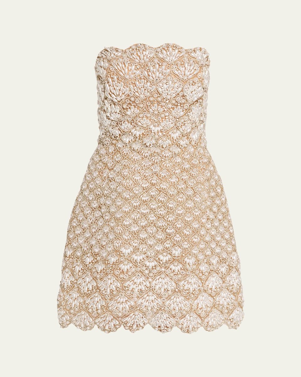 Pearly Scallop Strapless Mini Cocktail Dress